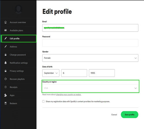 edit profile country or region