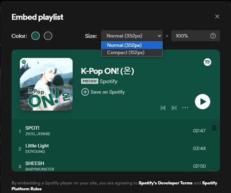 embed spotify playlist color