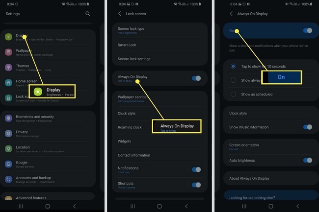 enable always on display on android