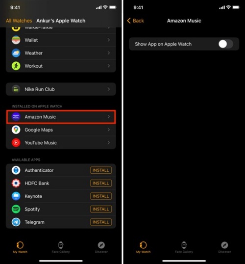 enable amazon music app on apple watch via iphone