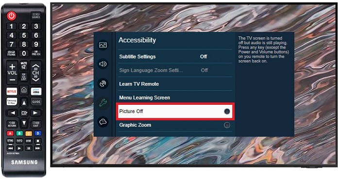 enable picture off on samsung tv