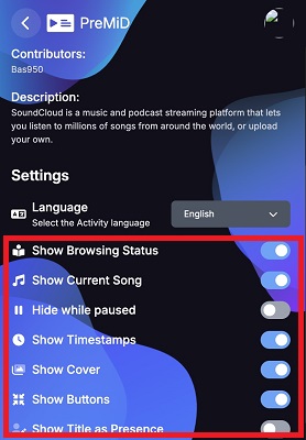 enable show soundcloud current song in premid extension