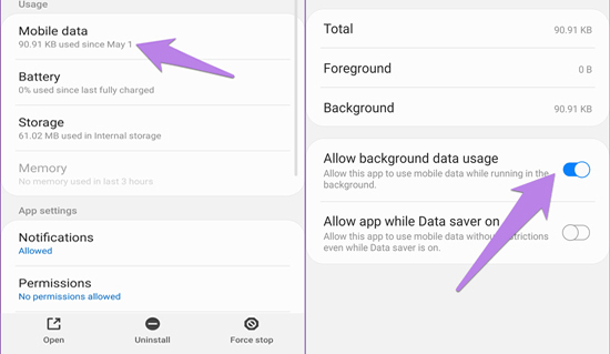 enable tidal background data usage