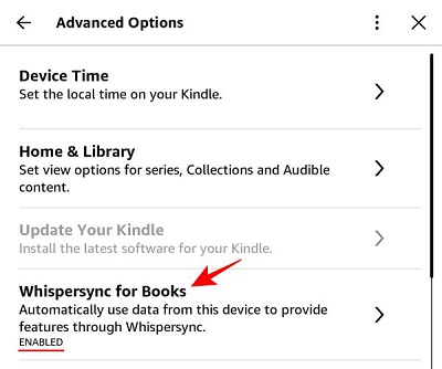 enable whispersync for book on kindle