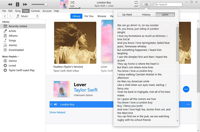 enter lyrics itunes