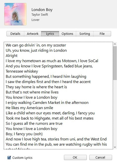 enter words to London Boy in iTunes