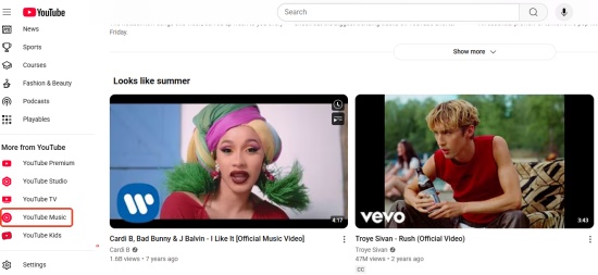 enter youtube music via youtube