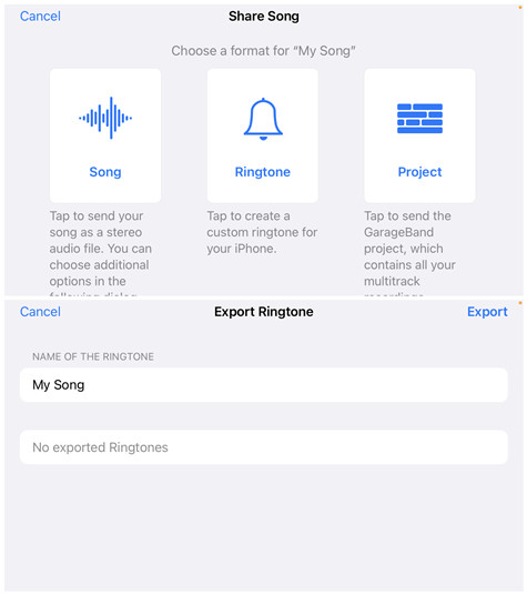 export garageband song to ringtone