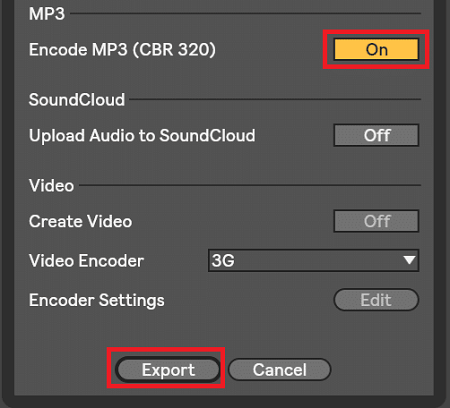 export MP3 from Ableton