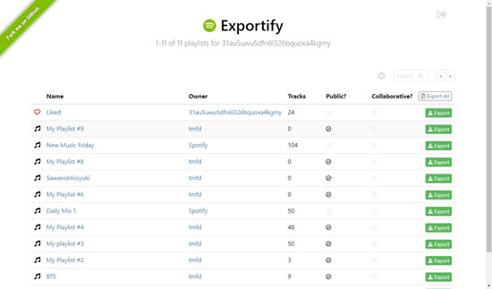 exportify select spotify playlistst exporty