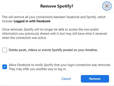 facebook remove spotify confirm