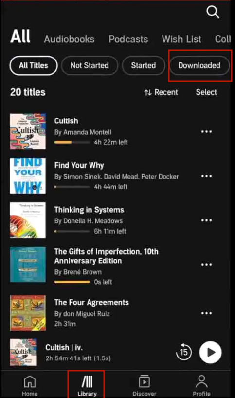 find downloaded audible books on ios
