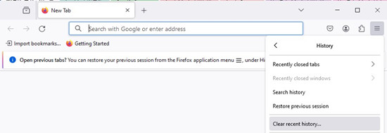 firefox history clear recent history