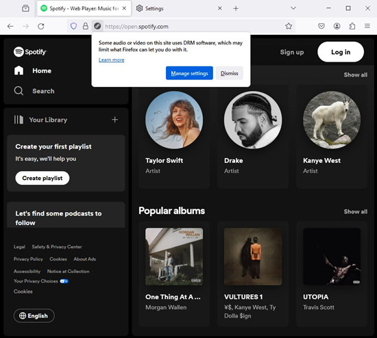 firefox spotify web player drm content manage settings