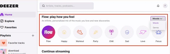 flow feature in deezer web player