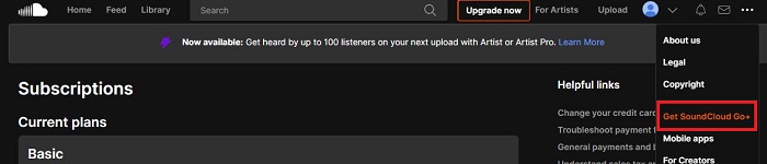 get soundcloud go plus tab