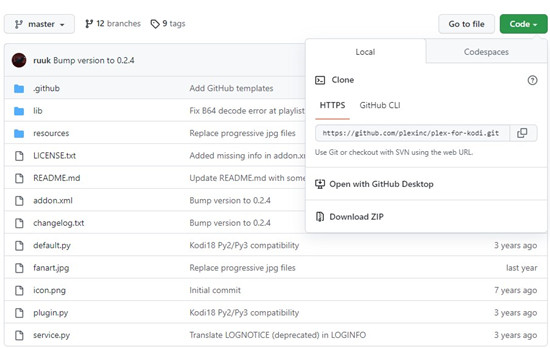 github plex for kodi download zip