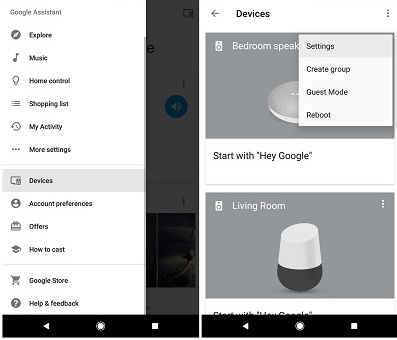 google home device settings