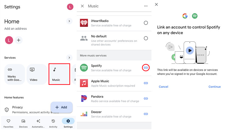 google home settings music spotify