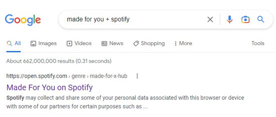 google search made for you on spotify