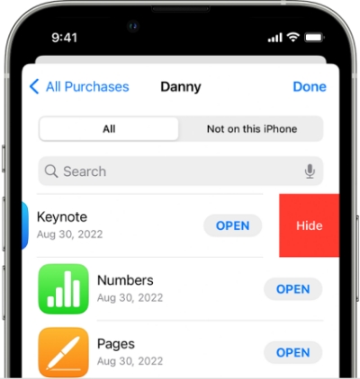hide purchased apps on iphone