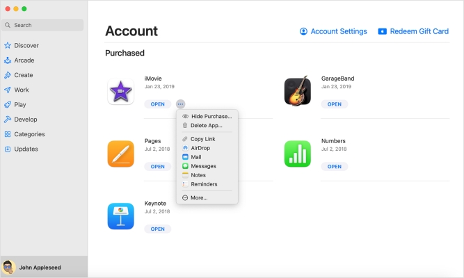 hide purchased apps on mac
