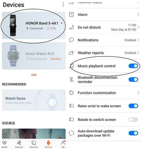 play music on honor band 5