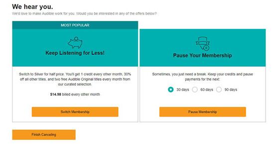 how to pause audible membership