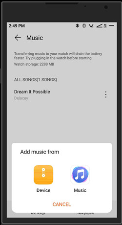 huawei watch health add music device