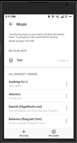 manage music on Huawei Watch health app