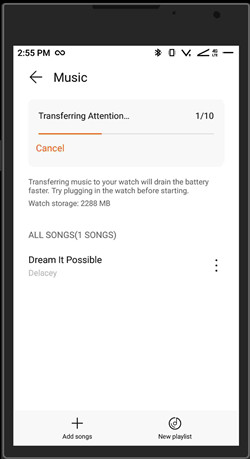transfer music on Huawei Watch health app