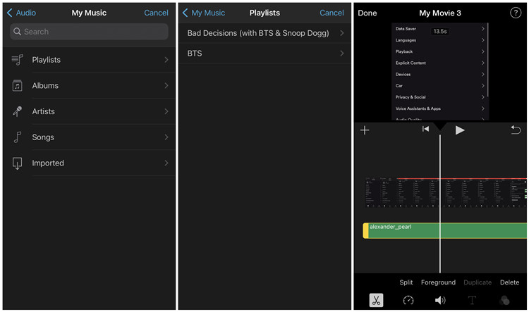 imovie movie timeline audio track