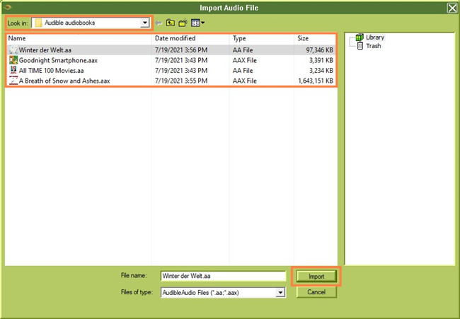 import files to audible manager