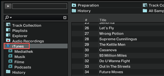 import itunes traktor browser tree