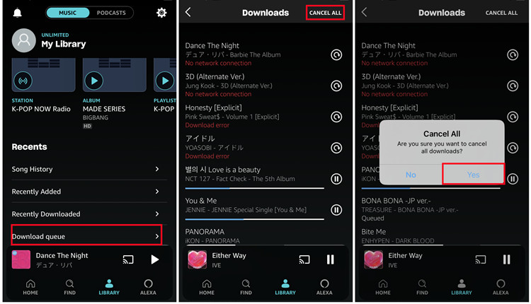 ios amazon music download queue clear all