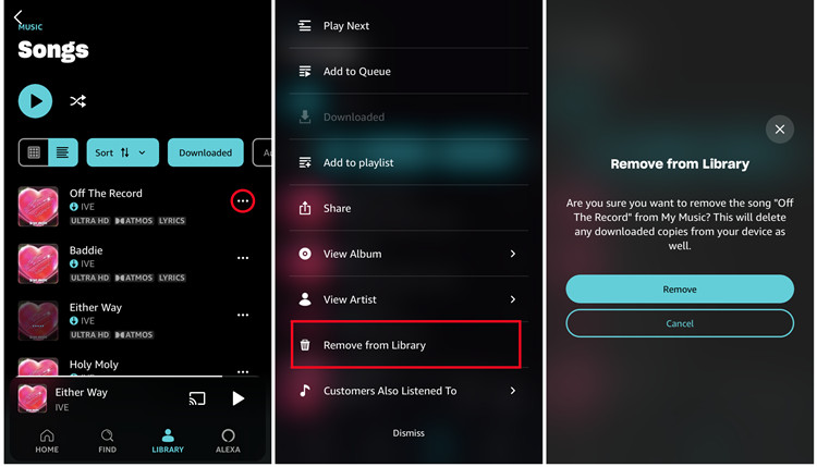ios amazon music downloaded songs remove from library