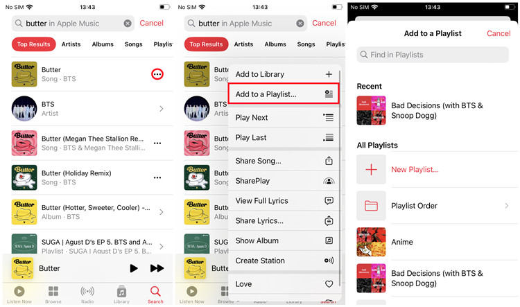 ios apple music add music to a playlist