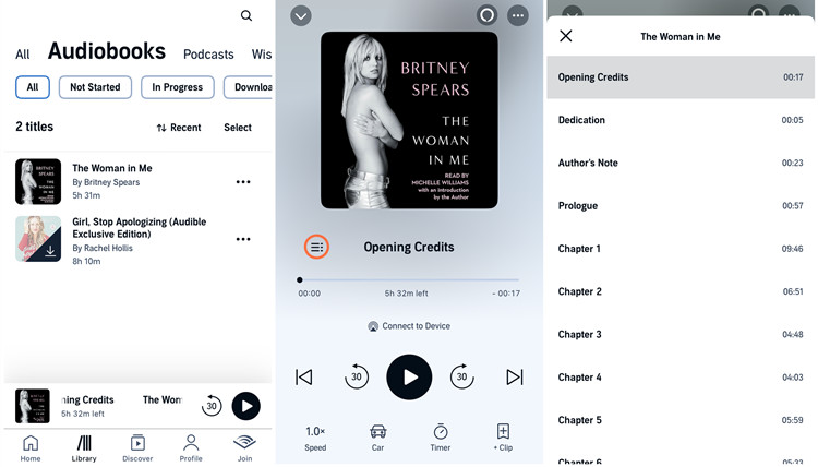 ios audible audiobooks chapter menu