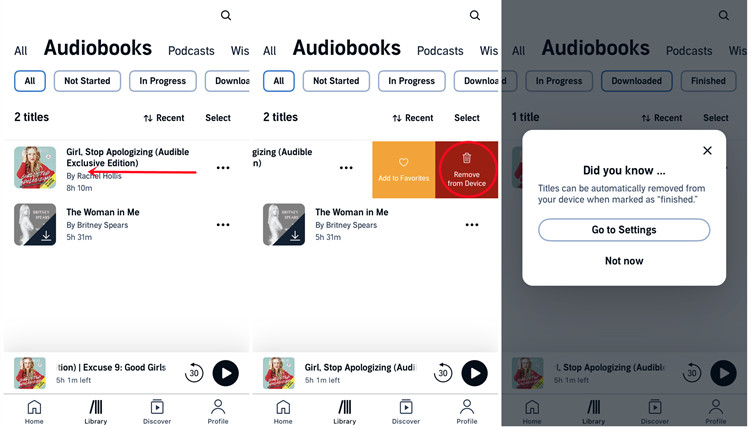 ios audible library downloaded remove from device