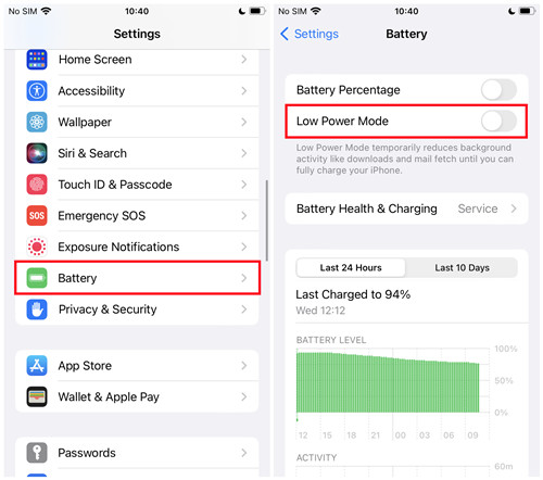 ios battery low power mode off