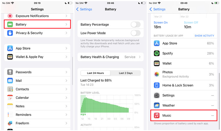 ios battery usage by music app
