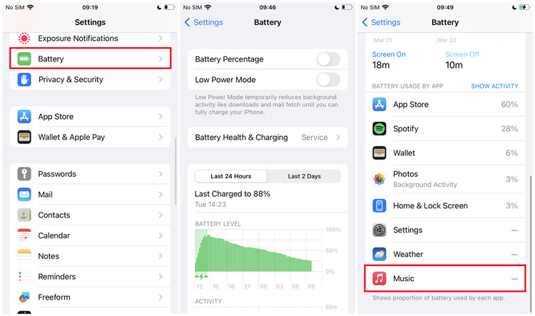 ios battery usage by music app