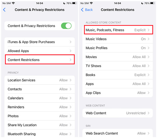 ios content restrictions music explicit