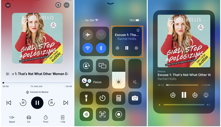 ios control center now playing audible
