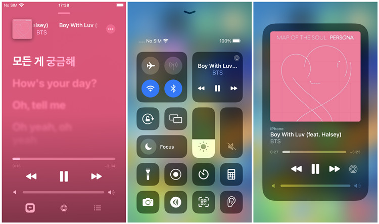 ios control center now playing music