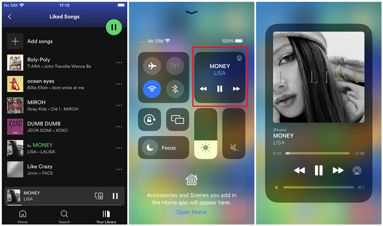 ios control center now playing spotify