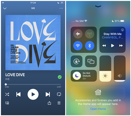 ios control center screen mirror spotify