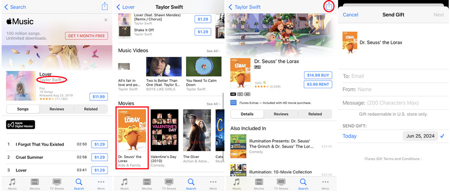 ios itunes store artist movies share gift