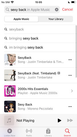 ios music app search song name lyrics
