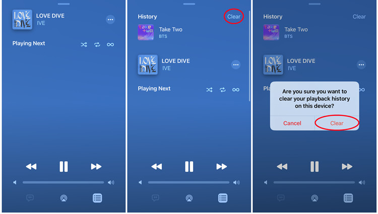 ios music clear apple music history